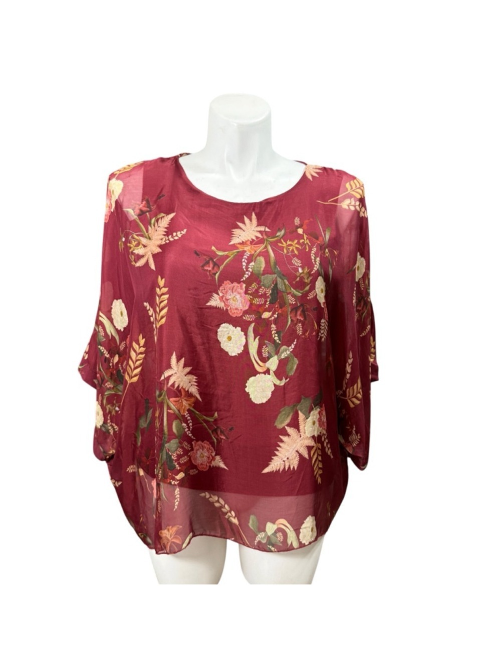 Belle France Made In Italy Silk Blend Floral Overlay Top Large NWT Boho